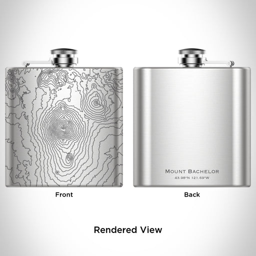 Rendered View of Mount Bachelor Oregon Map Engraving on 6oz Stainless Steel Flask