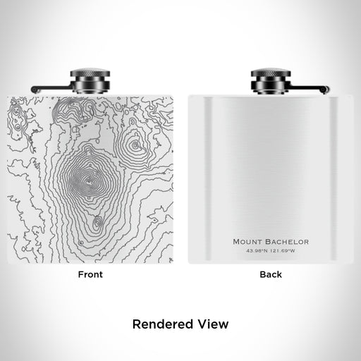 Rendered View of Mount Bachelor Oregon Map Engraving on 6oz Stainless Steel Flask in White