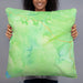 Person holding 22x22 Custom Mount Bachelor Oregon Map Throw Pillow in Watercolor