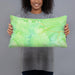 Person holding 20x12 Custom Mount Bachelor Oregon Map Throw Pillow in Watercolor