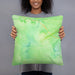Person holding 18x18 Custom Mount Bachelor Oregon Map Throw Pillow in Watercolor