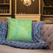 Custom Mount Bachelor Oregon Map Throw Pillow in Watercolor on Cream Colored Couch