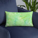 Custom Mount Bachelor Oregon Map Throw Pillow in Watercolor on Blue Colored Chair