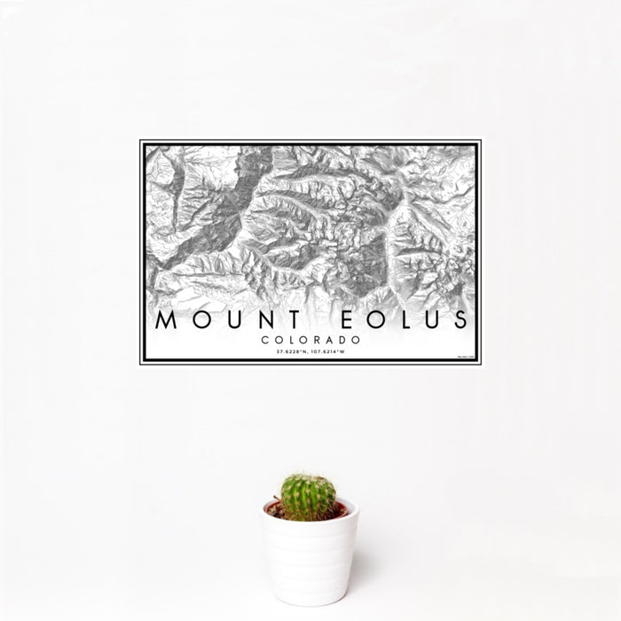 12x18 Mount Eolus Colorado Map Print Landscape Orientation in Classic Style With Small Cactus Plant in White Planter