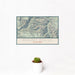 12x18 Mount Eolus Colorado Map Print Landscape Orientation in Woodblock Style With Small Cactus Plant in White Planter