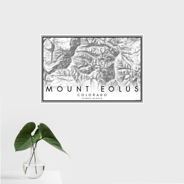16x24 Mount Eolus Colorado Map Print Landscape Orientation in Classic Style With Tropical Plant Leaves in Water