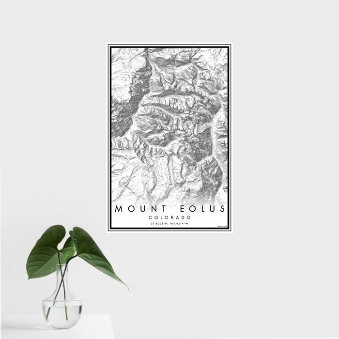 16x24 Mount Eolus Colorado Map Print Portrait Orientation in Classic Style With Tropical Plant Leaves in Water