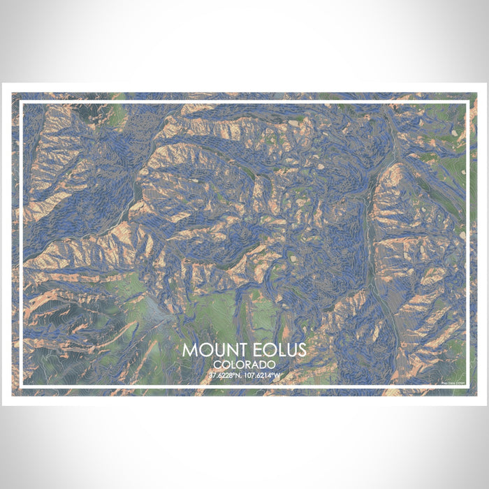 Mount Eolus Colorado Map Print Landscape Orientation in Afternoon Style With Shaded Background