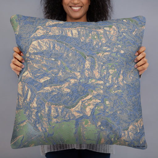 Person holding 22x22 Custom Mount Eolus Colorado Map Throw Pillow in Afternoon