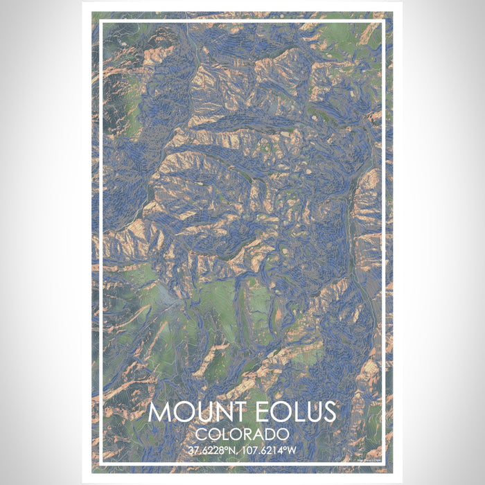 Mount Eolus Colorado Map Print Portrait Orientation in Afternoon Style With Shaded Background