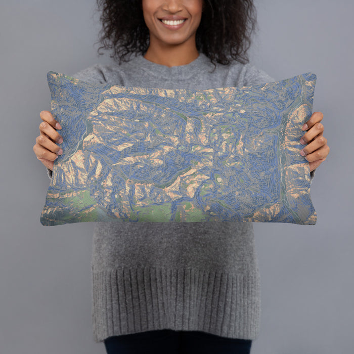 Person holding 20x12 Custom Mount Eolus Colorado Map Throw Pillow in Afternoon