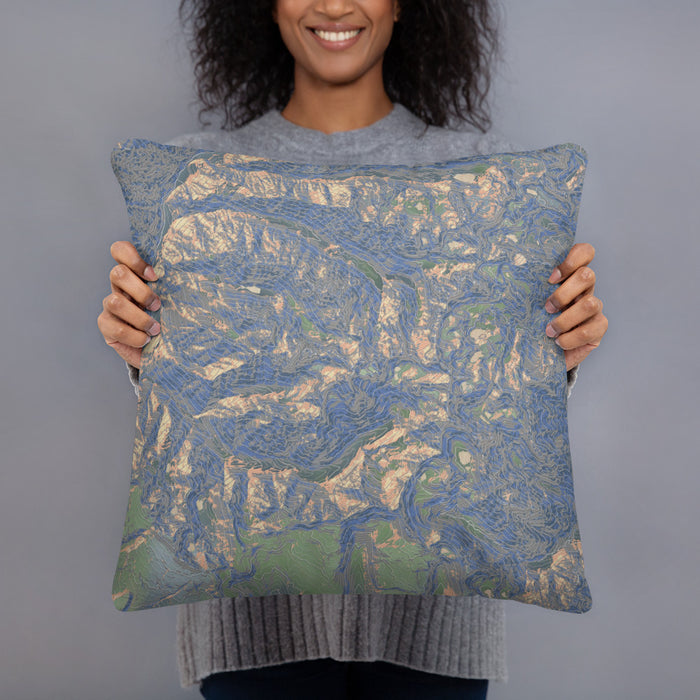 Person holding 18x18 Custom Mount Eolus Colorado Map Throw Pillow in Afternoon