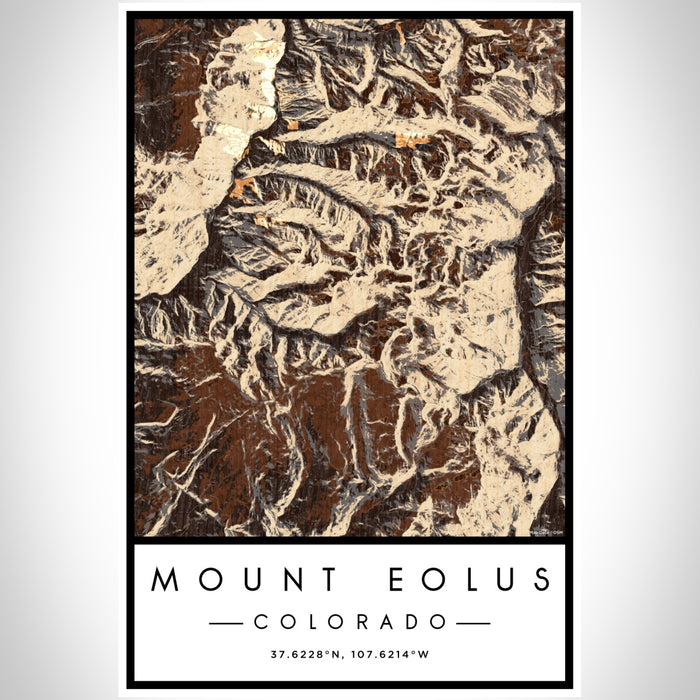 Mount Eolus Colorado Map Print Portrait Orientation in Ember Style With Shaded Background