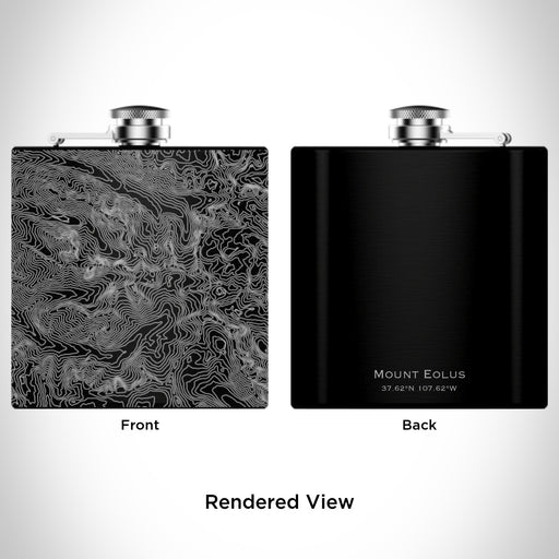Rendered View of Mount Eolus Colorado Map Engraving on 6oz Stainless Steel Flask in Black