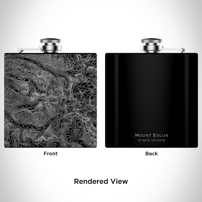Rendered View of Mount Eolus Colorado Map Engraving on 6oz Stainless Steel Flask in Black