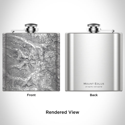 Rendered View of Mount Eolus Colorado Map Engraving on 6oz Stainless Steel Flask