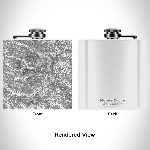 Rendered View of Mount Eolus Colorado Map Engraving on 6oz Stainless Steel Flask in White