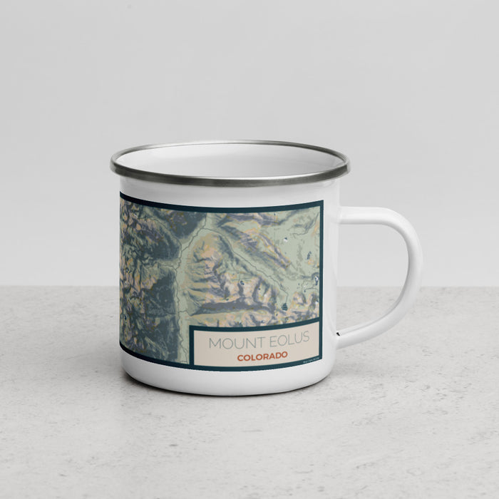 Right View Custom Mount Eolus Colorado Map Enamel Mug in Woodblock