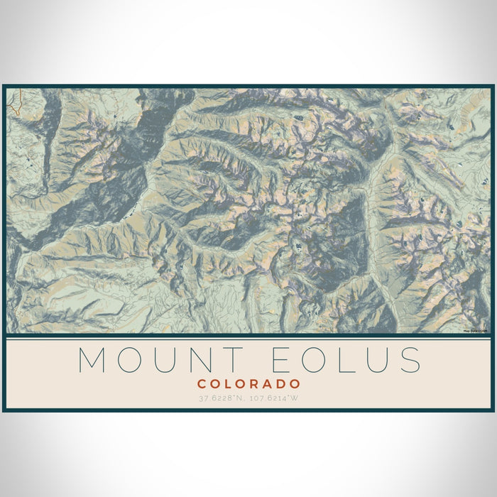Mount Eolus Colorado Map Print Landscape Orientation in Woodblock Style With Shaded Background