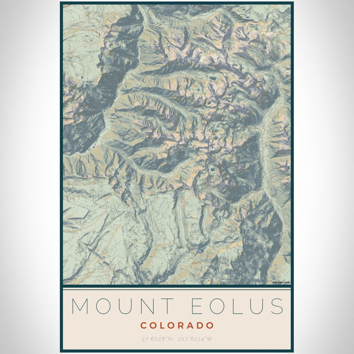 Mount Eolus Colorado Map Print Portrait Orientation in Woodblock Style With Shaded Background