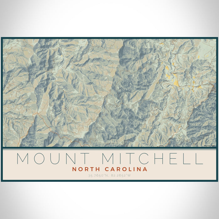 Mount Mitchell North Carolina Map Print Landscape Orientation in Woodblock Style With Shaded Background