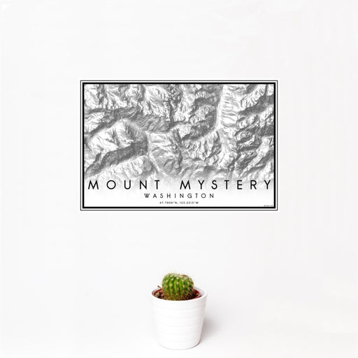 12x18 Mount Mystery Washington Map Print Landscape Orientation in Classic Style With Small Cactus Plant in White Planter