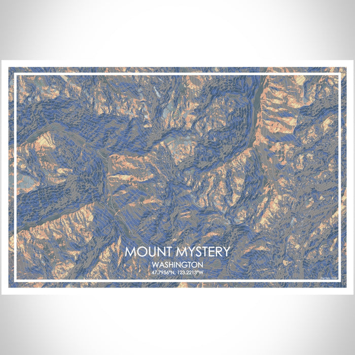 Mount Mystery Washington Map Print Landscape Orientation in Afternoon Style With Shaded Background