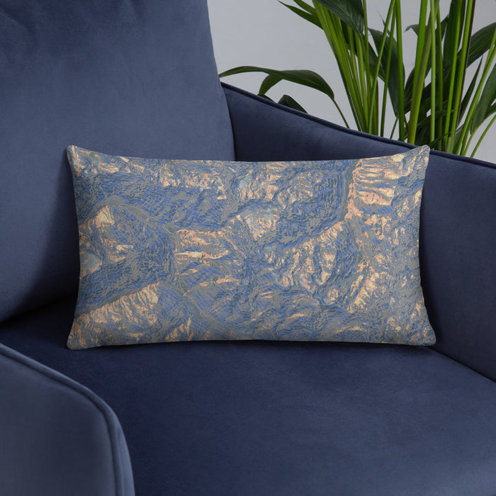 Custom Mount Mystery Washington Map Throw Pillow in Afternoon on Blue Colored Chair