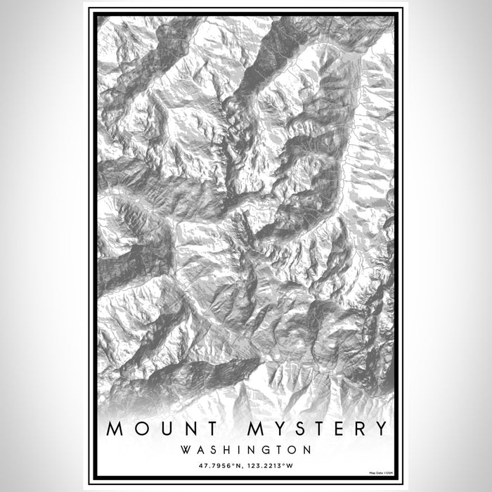 Mount Mystery Washington Map Print Portrait Orientation in Classic Style With Shaded Background