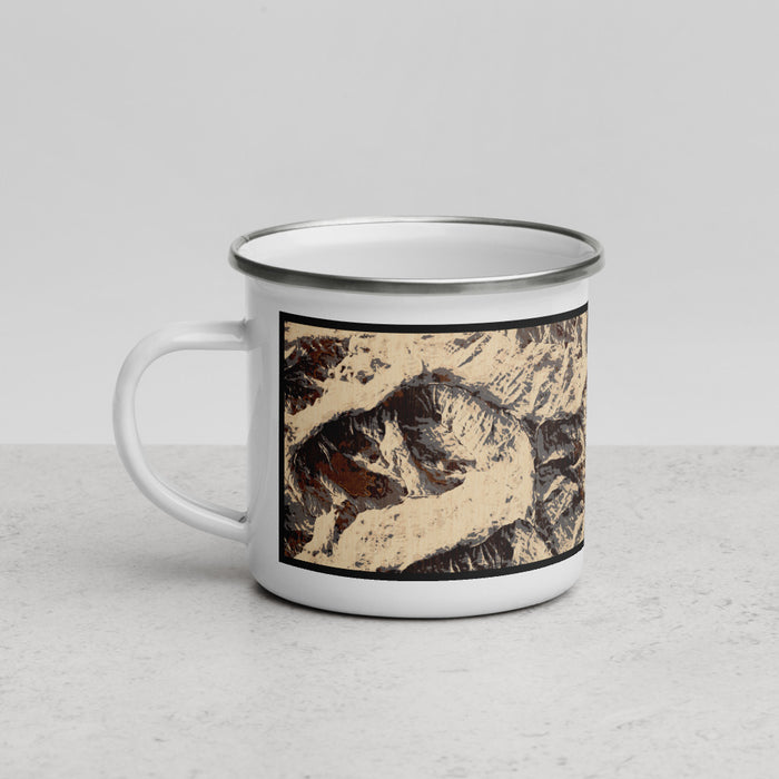 Left View Custom Mount Mystery Washington Map Enamel Mug in Ember