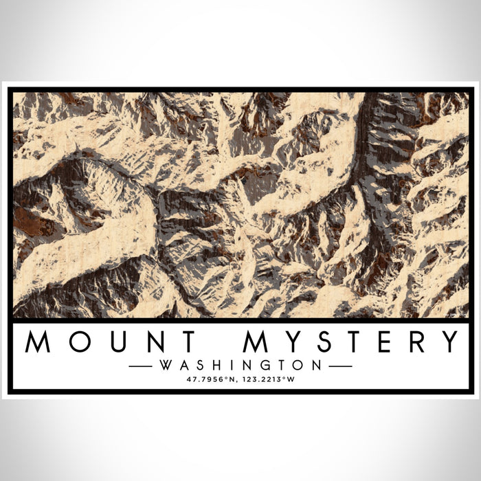 Mount Mystery Washington Map Print Landscape Orientation in Ember Style With Shaded Background