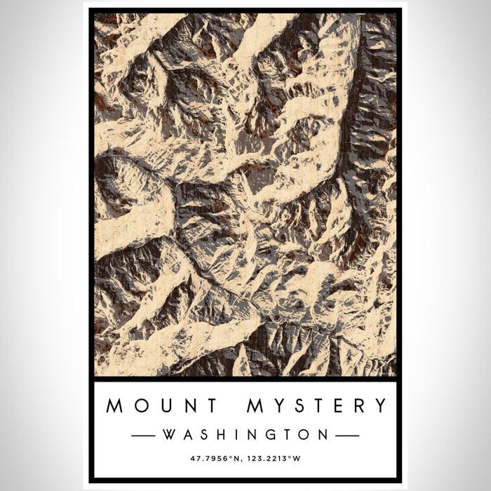 Mount Mystery Washington Map Print Portrait Orientation in Ember Style With Shaded Background