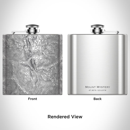 Rendered View of Mount Mystery Washington Map Engraving on 6oz Stainless Steel Flask