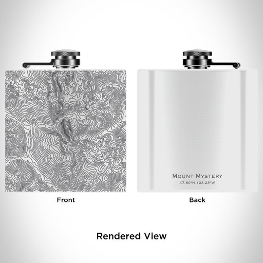 Rendered View of Mount Mystery Washington Map Engraving on 6oz Stainless Steel Flask in White