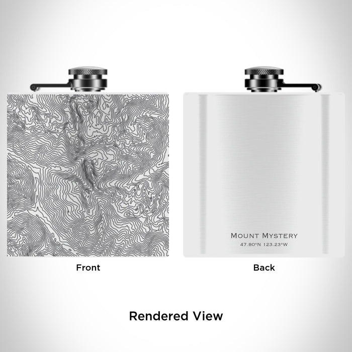 Rendered View of Mount Mystery Washington Map Engraving on 6oz Stainless Steel Flask in White