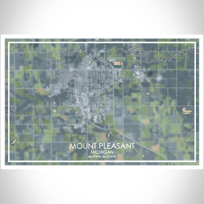 Mount Pleasant Michigan Map Print Landscape Orientation in Afternoon Style With Shaded Background