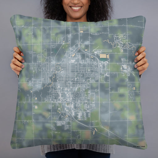 Person holding 22x22 Custom Mount Pleasant Michigan Map Throw Pillow in Afternoon
