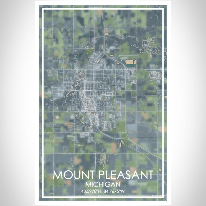 Mount Pleasant Michigan Map Print Portrait Orientation in Afternoon Style With Shaded Background