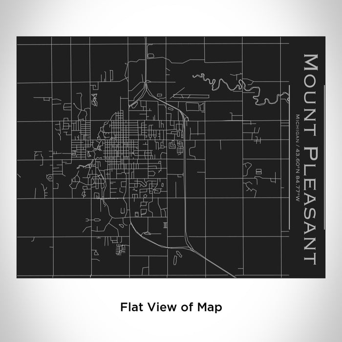 Rendered View of Mount Pleasant Michigan Map Engraving on 20oz Stainless Steel Insulated Bottle with Bamboo Top in Black