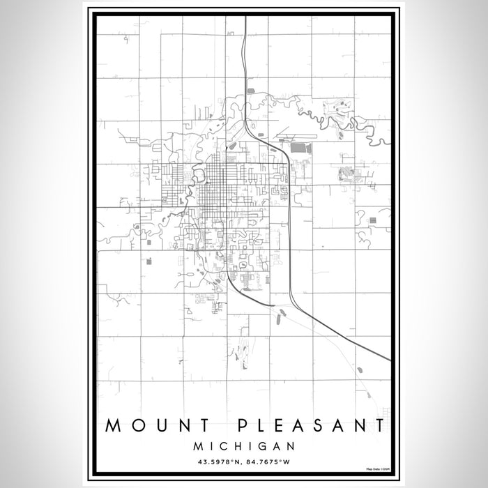 Mount Pleasant Michigan Map Print Portrait Orientation in Classic Style With Shaded Background