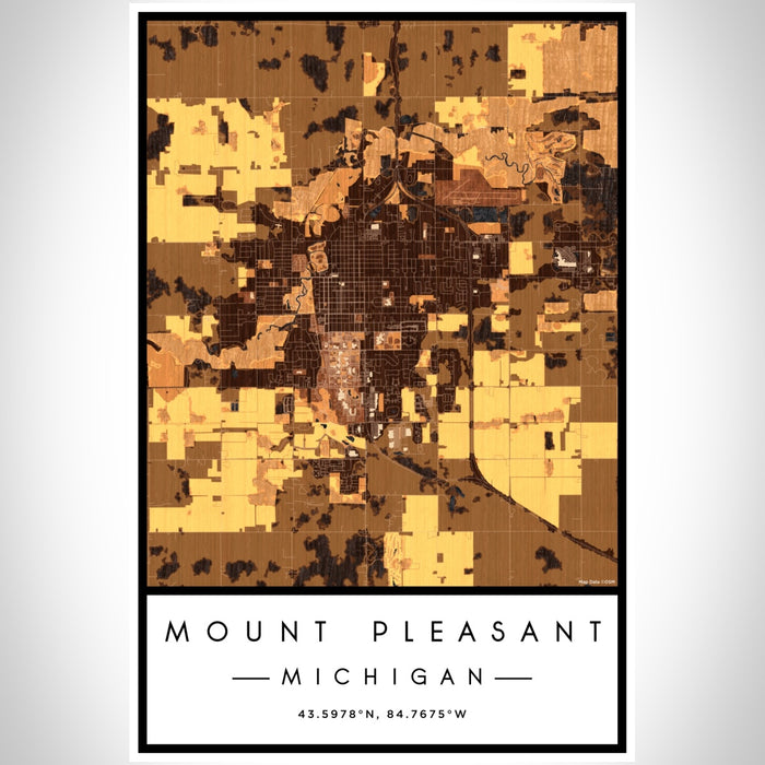 Mount Pleasant Michigan Map Print Portrait Orientation in Ember Style With Shaded Background