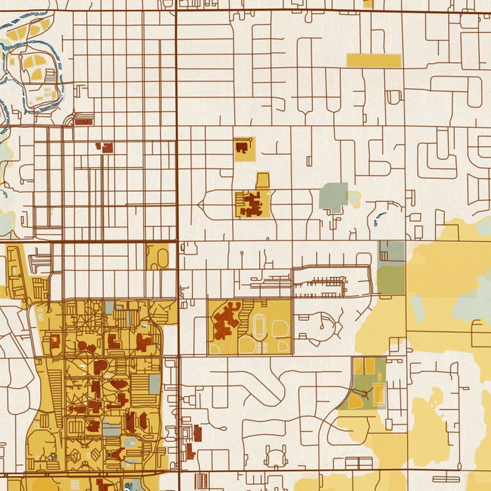 Mount Pleasant Michigan Map Print in Woodblock Style Zoomed In Close Up Showing Details