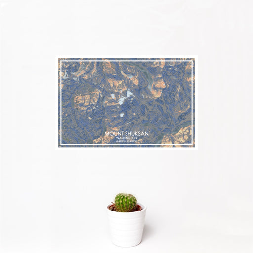 12x18 Mount Shuksan Washington Map Print Landscape Orientation in Afternoon Style With Small Cactus Plant in White Planter
