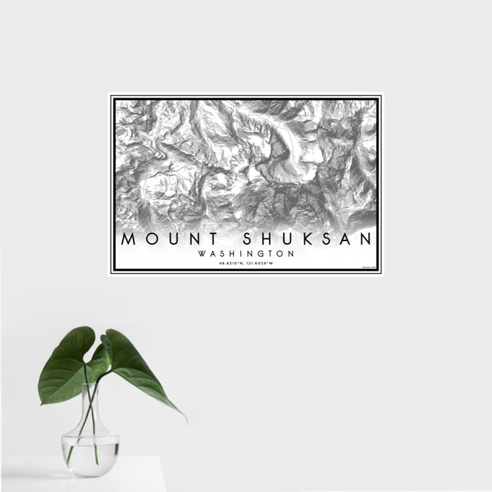 16x24 Mount Shuksan Washington Map Print Landscape Orientation in Classic Style With Tropical Plant Leaves in Water