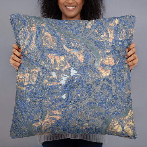Person holding 22x22 Custom Mount Shuksan Washington Map Throw Pillow in Afternoon