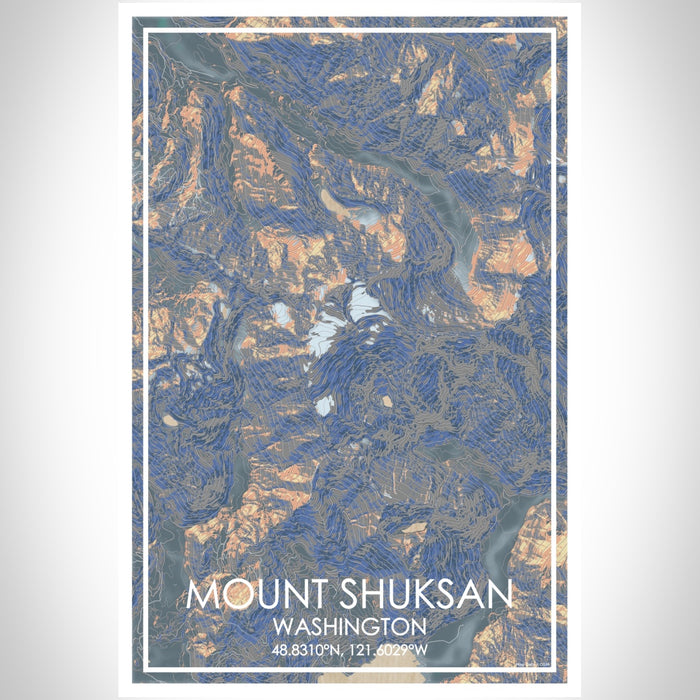 Mount Shuksan Washington Map Print Portrait Orientation in Afternoon Style With Shaded Background