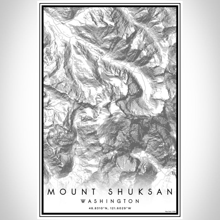 Mount Shuksan Washington Map Print Portrait Orientation in Classic Style With Shaded Background