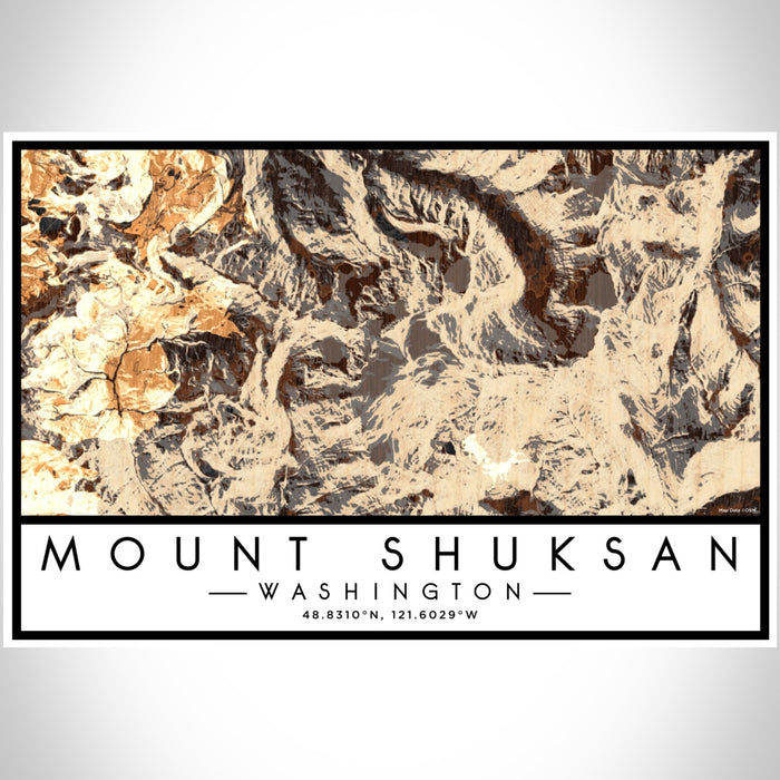 Mount Shuksan Washington Map Print Landscape Orientation in Ember Style With Shaded Background