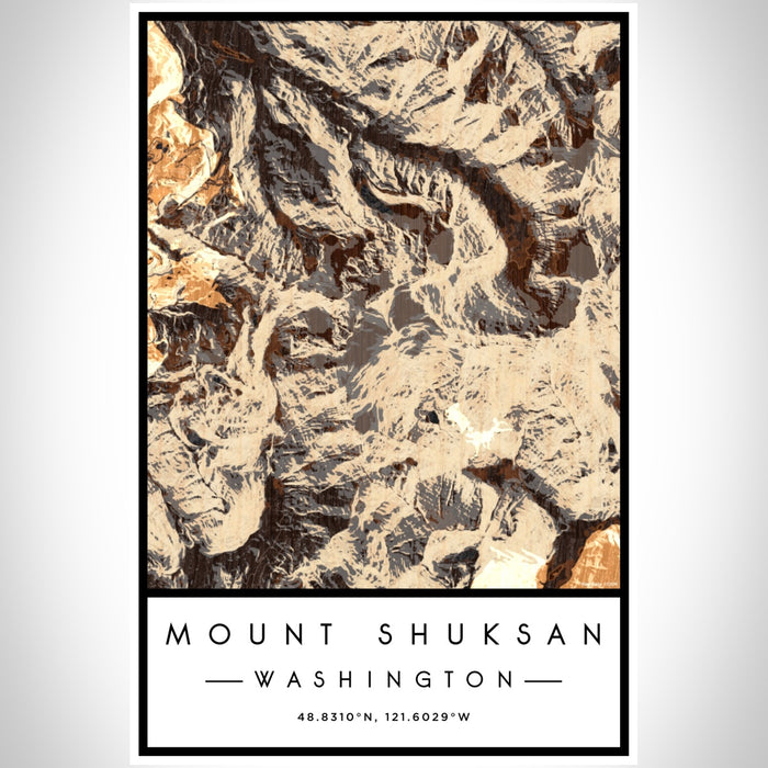 Mount Shuksan Washington Map Print Portrait Orientation in Ember Style With Shaded Background