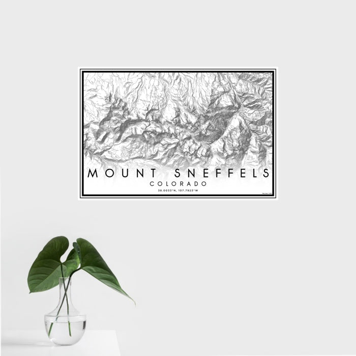 16x24 Mount Sneffels Colorado Map Print Landscape Orientation in Classic Style With Tropical Plant Leaves in Water